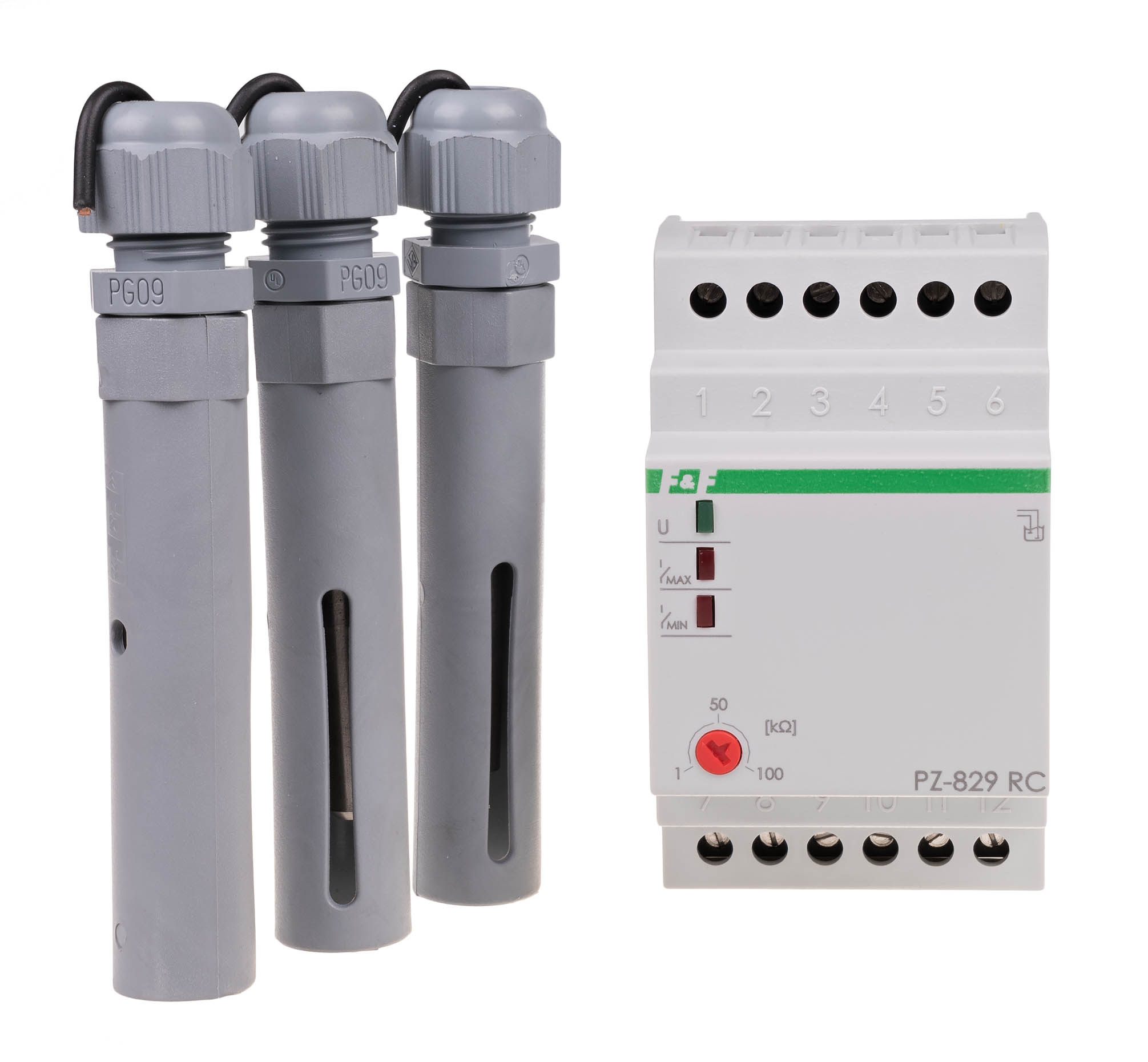 Product: PZ-829 RC PRZEKAŹNIK ZALANIA 2-STANOWY 2X 16A 2P 3M 230V AC  Z REGULACJĄ CZUŁOŚCI SOND